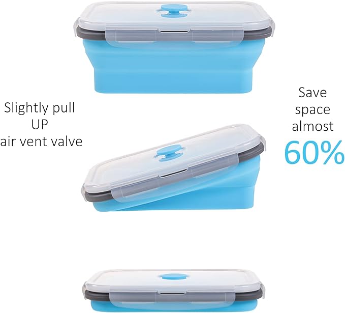 Collapsible Food Storage Containers with Airtight Lid, 4 Sizes, Annaklin Small and Large Stacking Silicone Collapsible Meal Prep Container Set for Leftover, Microwave Freezer Dishwasher Safe, Set of 4