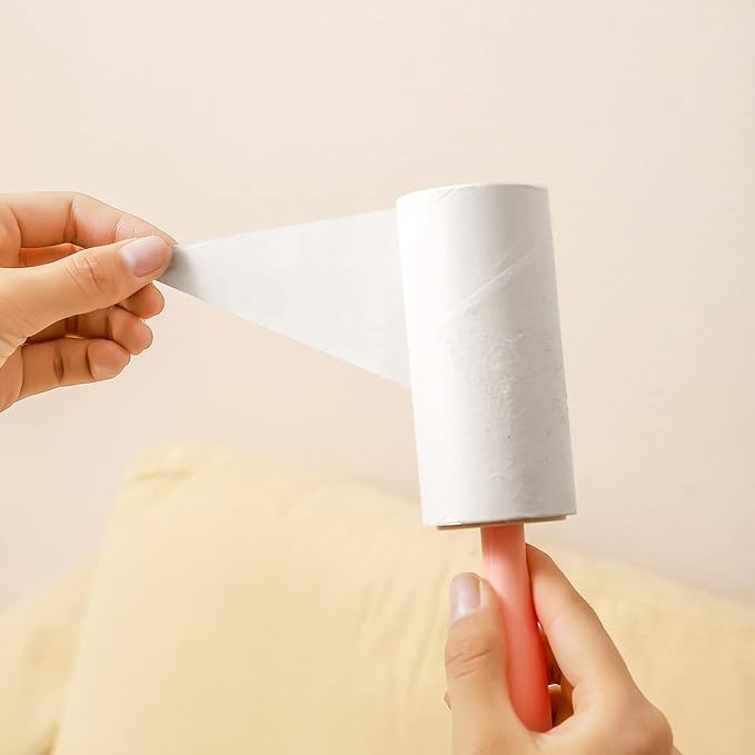 Pet Hair Lint Roller Extra Sticky Lint Remover for Clothing Furniture Carpet Couch 4 Rollers with 2 Handles (Pink/Green Handles & 4 Refills)