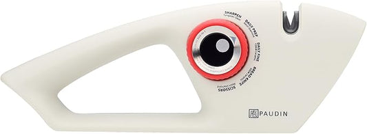 PAUDIN Knife Sharpener, Kitchen Knife Sharpener, 5 Stage Knife Sharpeners for Kitchen Knives, Pocket, Serrated Knives & Scissors, Blade Sharpening, Honing & Polishing Tool, White