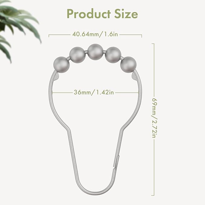 Amazer Shower Curtain Hooks, Decorative Shower Curtain Hooks Rust Proof Stainless Steel Shower Curtain Hooks, Shower Hooks for Shower Curtain Bathroom 12PCS, Space Silver