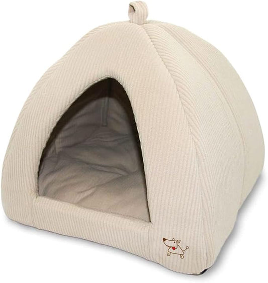 Best Pet Supplies Dog House Bed Crate Mat Tent Indoor Round Soft Plush for Small, Medium, and Large Breeds - Beige Corduroy, 16 x 16 x H:14"