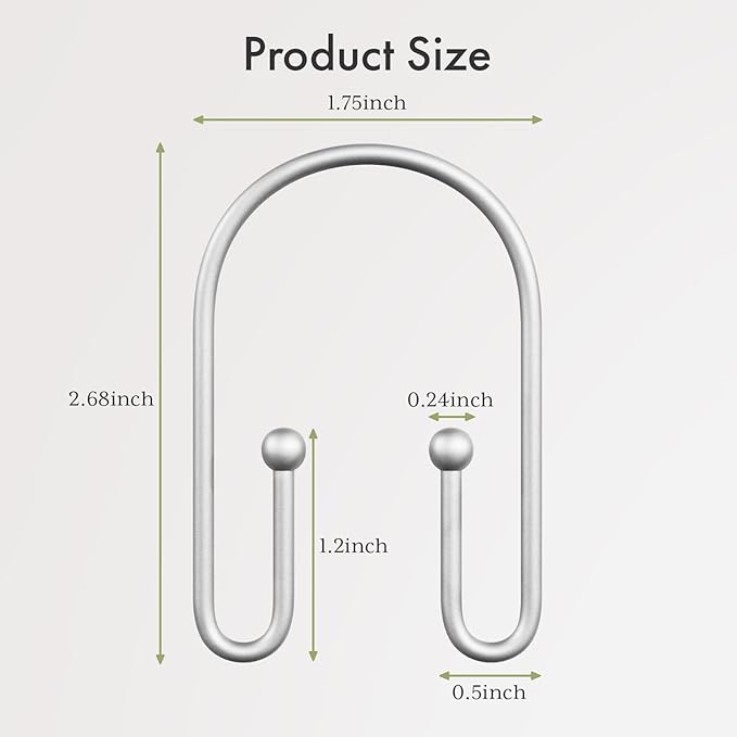 AmazerBath Shower Curtain Hooks, Space Sliver Shower Curtain Rings Rust Proof, Sturdy Double Shower Curtain Hooks Non-Slip Shower Hooks for Shower Curtain, Metal Shower Hooks Ring Bathroom 12Pcs