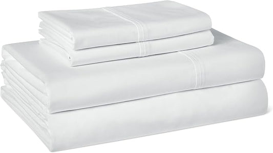 Amazon Basics Soft Organic Cotton Sheet Set with 2-Pieces Pillowcase, White, Queen