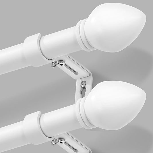 Curtain Rods for Windows 16 to 136 inches, Curtain Rod Max Adjustable Length to 146 in, Drapery Rod 1 inch Diameter with Modern Knobs Finials (White, 16" to 136" - Set of 2)