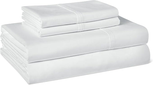 Amazon Basics Soft Organic Cotton Sheet Set with 2-Pieces Pillowcase, White, King