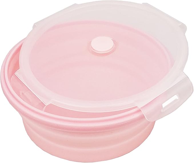 CARTINTS Silicone Collapsible Food Storage Containers-Prep/Storage Bowls with Lids – Set of 4 Round Silicone Lunch Containers – Microwave and Freezer Food Containers(pink)