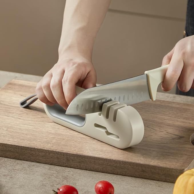 4-in-1 Knife Sharpener for Kitchen Knives - 3-Stage Professional Sharpener with Diamond, Ceramic & Tungsten Steel - Repair & Restore Dull Blades (Great for Home Chefs)