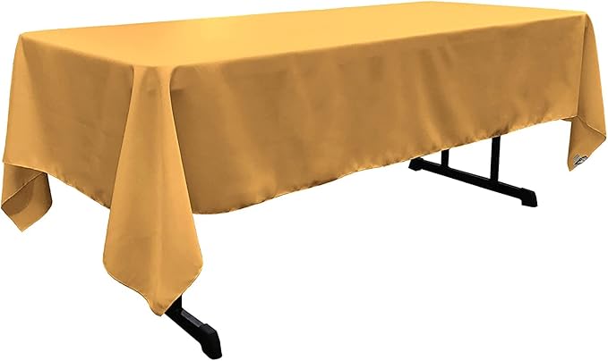 LA Linen Polyester Poplin Washable Rectangular Tablecloth, Stain and Wrinkle Resistant Table Cover 60x120, Fabric Table Cloth for Dinning, Kitchen, Party, Holiday 60 by 120-Inch, Gold