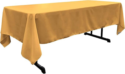LA Linen Polyester Poplin Washable Rectangular Tablecloth, Stain and Wrinkle Resistant Table Cover 60x120, Fabric Table Cloth for Dinning, Kitchen, Party, Holiday 60 by 120-Inch, Gold