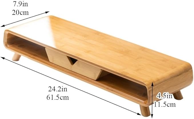 Bamboo Monitor Stand, Modern and Simple Laptop Stand for Desk, Monitor Riser with Storage Drawer for Home Study, Office, No Assembly