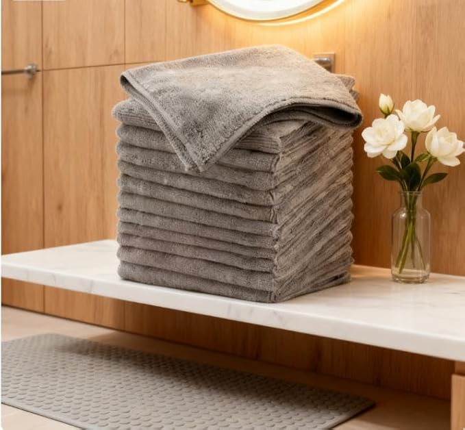 Multipurpose Microfiber Cleaning Cloths, Gray, Ultra Soft Absorbent Towels for Car, Kitchen, Home