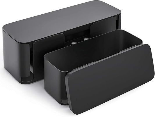 YECAYE 2 Pack Cable Management Box, Pet Friendly Cable Box Organizer for Home & Office, Child-Proof Floor Cord Cover, Cord Management and Cord Hider, Black
