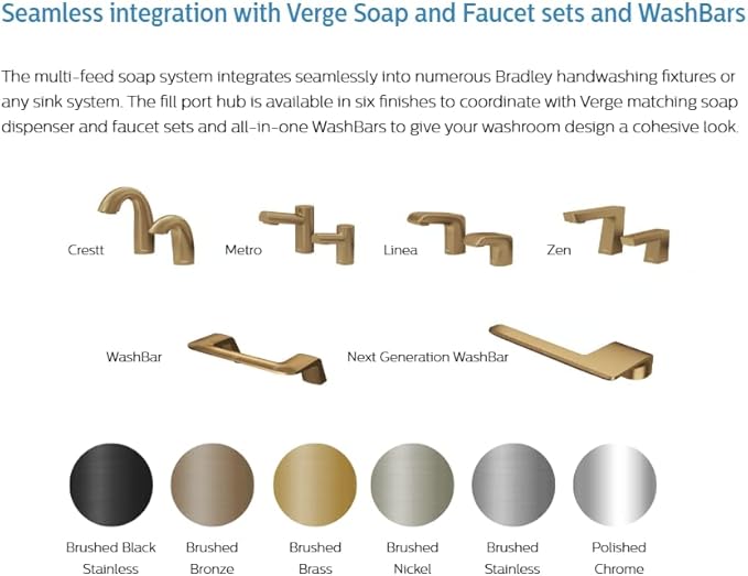 Bradley Crestt Foam Soap Dispenser, Sensor Activated, Ring Light Indicates Low Battery or Soap, Deck Mounted, Auto-Top-Fill, Brushed Black Stainless Steel