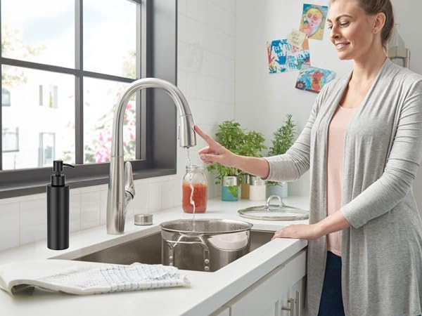 ARKTEK Matte Black Soap Dispenser Stainless Steel 11.8 OZ - Liquid Hand Lotion Dispenser Decor Refillable Dishwashing Soap Dispenser for Kitchen Bathroom Countertops