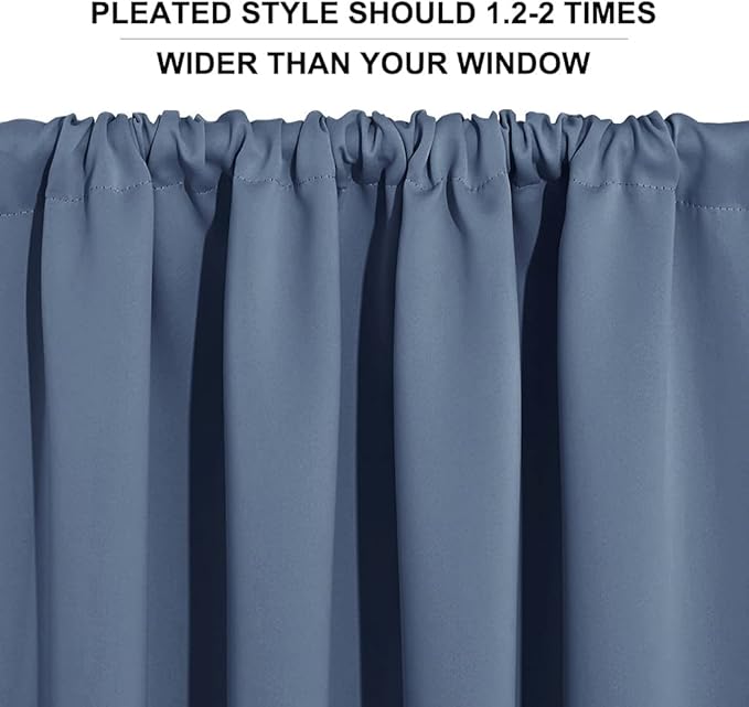 RYB HOME Blue Blackout Curtains 63 inch Length 2 Panels Set - Thermal Insulated Noise Reducing Energy Efficiency Small Window Decor for Kitchen Bedroom Bathroom, W42 x L63 inch, Stone Blue