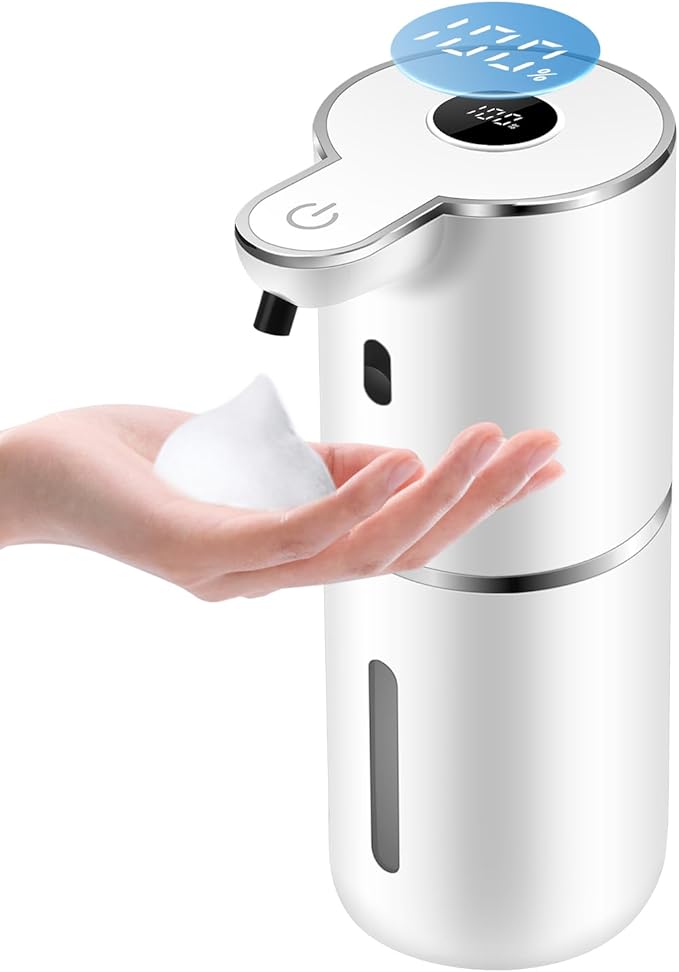 Automatic Foaming Soap Dispenser 12.8oz, Rechargeable & 6 Levels Foaming Adjustable with Digital Display, Wall Mount, Waterproof, Touchless Hand/Dish Soap Dispenser for Kitchen, Bathroom, Hotel