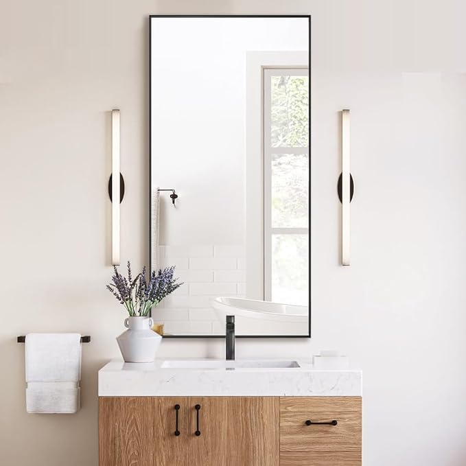 20x40 Inch Black Bathroom Mirror, Copper-Free Mirror, Aluminum Alloy Frame Vanity Mirror, Rectangle Wall Mounted Mirror for Bedroom/Living Room/Porch Horizontal or Vertical