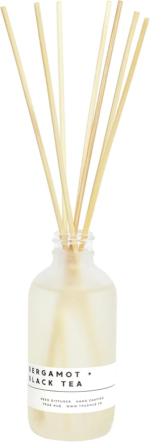 Luxury Reed Diffuser| True Hue | 3.75 fl oz | Glass and Rattan | Lasts for 2-3 Months | Fragrance Diffusers for Home | Handmade in USA (Bergamot + Black Tea)