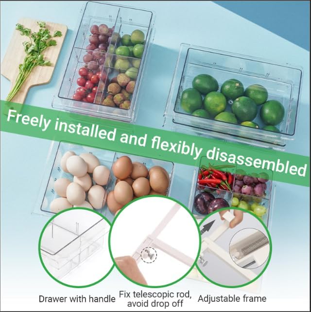 12 in refrigerator drawer - fridge drawer organizer for Deli Meat, Cheese, Produce and More, Stretchable and Deep Storage