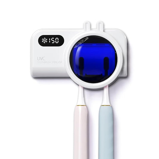 Toothbrush Holder & UV Sanitizer, FullHouse Toothbrush Cleaner with Air Drying and Rechargeable, Bathroom Wall Mounted, for All Electric & Manual Toothbrush