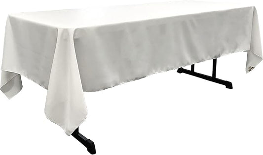 LA Linen Polyester Poplin Washable Rectangular Tablecloth, Stain and Wrinkle Resistant Table Cover 60x108, Fabric Table Cloth for Dinning, Kitchen, Party, Holiday 60 by 108-Inch, White