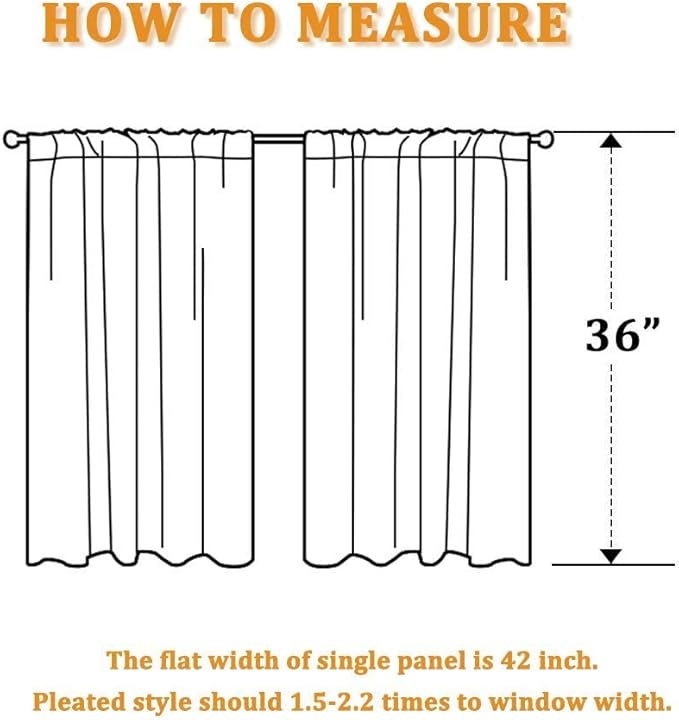 RYB HOME Short Curtains Gray Half Window Curtains for Bedroom, Privacy Curtain Tiers for Windows, Energy Saving Drapes for Bathroom Kitchen Basement, Wide 42 x Long 36 inches per Panel, Grey, Set of 2