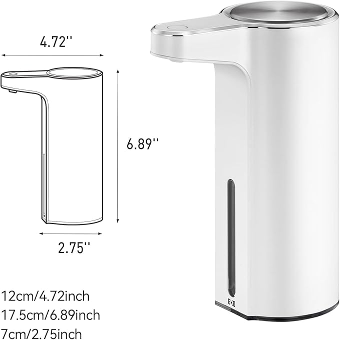 EKO Aroma Touchless Automatic Soap Dispenser for Bathroom and Kitchen, Liquid Hand Soap Dispenser, Water-Resistant and Rechargeable, 9 fl oz (White)