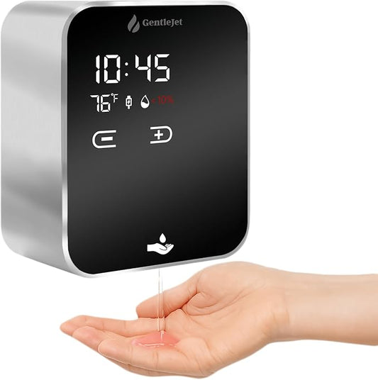 AuraJet Automatic Liquid Soap Dispenser Touchless - Adjustable Levels, Digital Display, Aluminum Alloy Body, Battery Operated or USB-Powered Automatic Hand Soap Dispenser Wall Mount