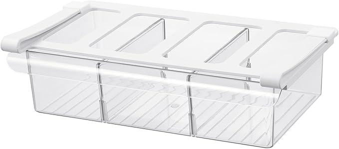 Pull-Out Fridge Drawer Organizer - Under Shelf Storage Bins for Refrigerator Organization for Fruits Vegetables, Cheese & Deli (Tall & Wide with dividers)