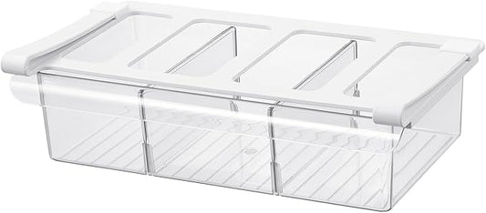 Pull-Out Fridge Drawer Organizer - Under Shelf Storage Bins for Refrigerator Organization for Fruits Vegetables, Cheese & Deli (Tall & Wide with dividers)