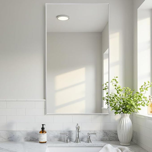 20x36 Inch Silver Bathroom Mirror - Copper-Free Mirror, Aluminum Alloy Frame Vanity Rectangle Wall Mounted Modern Mirror for Bedroom/Living Room/Porch Horizontal or Vertical