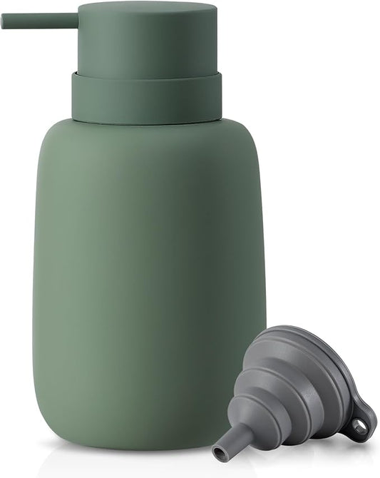 Ceramic Hand Soap Dispenser for Bathroom,16OZ Matte Dish Soap Dispenser for Kitchen Sink,Refillable Liquid Lotion Dispenser with Easy-to-Press Pump Rubber Paint (Green)