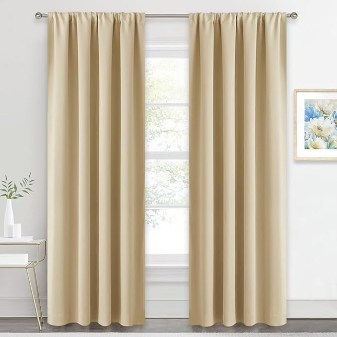 RYB HOME Blackout Curtains for Living Room, Large Window Shades for Bay Window Dining Parlor Bedroom Patio Door, Wide 34 x Long 80 inches, Biscotti Beige, 2 Panels