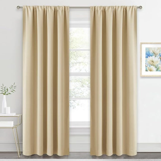 RYB HOME Blackout Curtains for Living Room, Large Window Shades for Bay Window Dining Parlor Bedroom Patio Door, Wide 34 x Long 80 inches, Biscotti Beige, 2 Panels