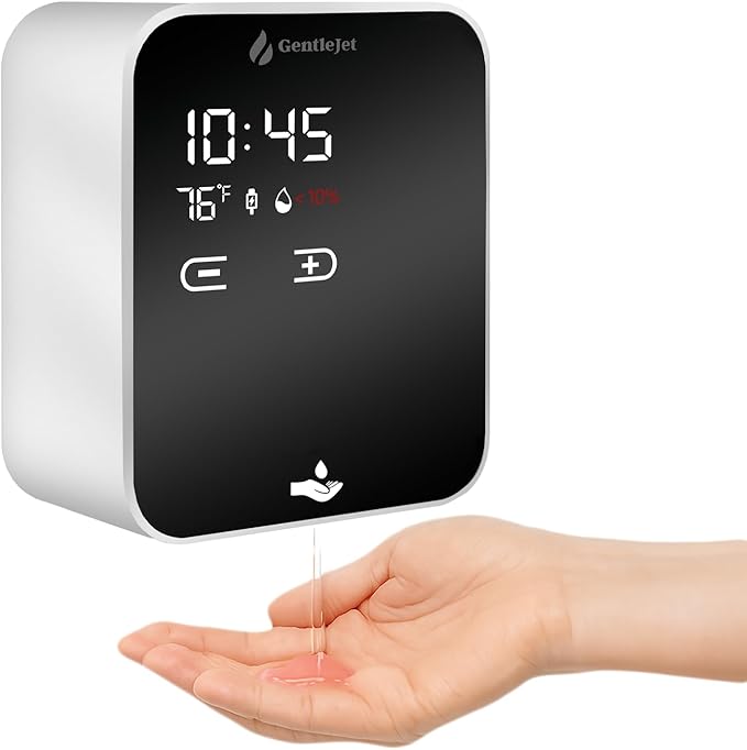 AuraJet Automatic Liquid Soap Dispenser Touchless - Adjustable Levels, Digital Display, Aluminum Alloy Body, Battery Operated or USB-Powered Automatic Hand Soap Dispenser Wall Mount