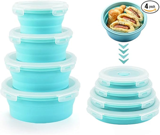 Collapsible Bowls with Lids for Camping, Rv Accessories for inside Kitchen Storage Containers, Camper Must Haves Organization and Storage Food Container for Travel Trailer Space Saving Blue