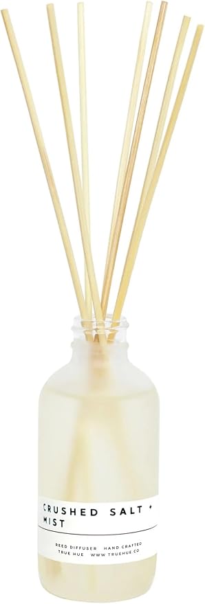 Luxury Reed Diffuser| True Hue | 3.75 fl oz | Glass and Rattan | Lasts for 2-3 Months | Fragrance Diffusers for Home | Handmade in USA (Crushed Salt + Mist)