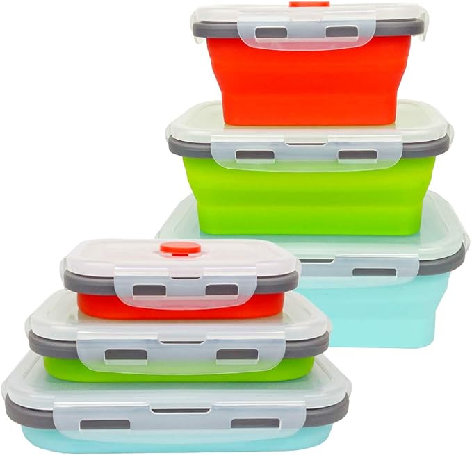CARTINTS Reusable Silicone Food Storage Containers, Collapsible Cmaping Food Containers, Silicone Bowls Silicone Lunch Containers with Airtight Lids, Ideal for Travel and Camping, 3Pack
