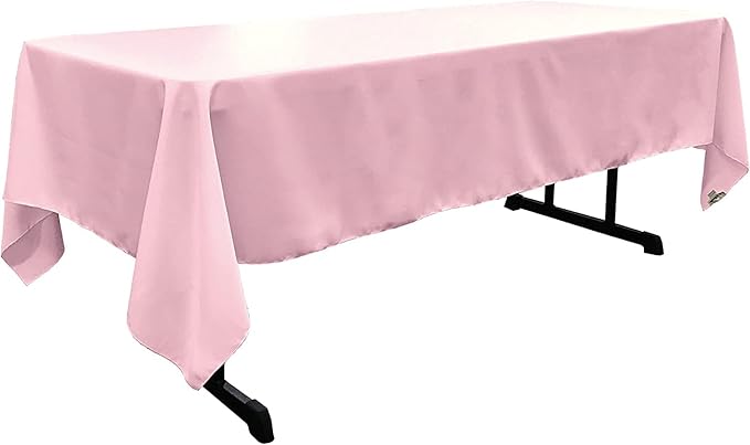 LA Linen Polyester Poplin Washable Rectangular Tablecloth, Stain and Wrinkle Resistant Table Cover 60x108, Fabric Table Cloth for Dinning, Kitchen, Party, Holiday 60 by 108-Inch, Pink Light