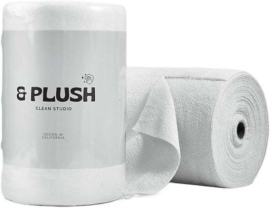 & PLUSH Microfiber Cleaning Cloth Roll - 50 Pack, Tear Away Microfiber Towels, 12" x 12", Reusable, Washable, Streak Free, Ultra Absorbent Dish Rags for Car, Home, Garage or Shop (Grey)