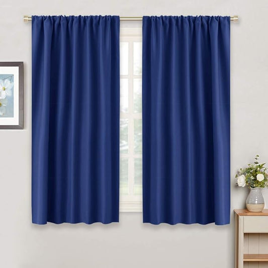 RYB HOME Blackout Curtains for Living Room, Room Darkening Small Window Treatment Thermal Insulated Privacy Blinds for Bedroom Bathroom Dining Room, Marine Blue, W42 x L63 inch, 2 Panels