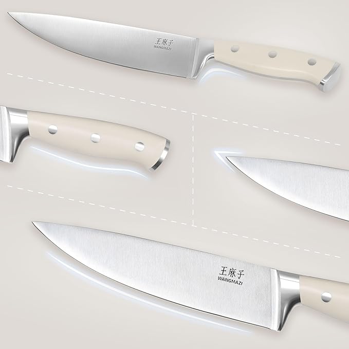 Premium Knife Set,High Carbon Stainless Steel Forged,Sharp Knives Set for Kitchen,Triple-rivet Ergonomic Handle,Hundreds of Years of Masterful Craftmanship(Ivory,15PCS)