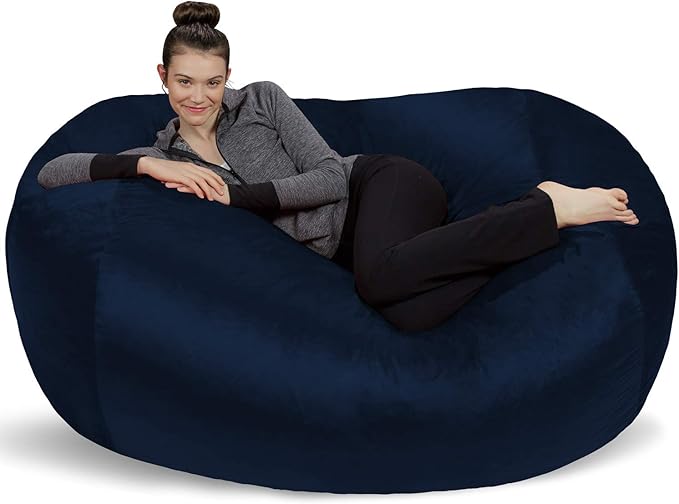 Sofa Sack Bean Bag Chair Cover Only, for Adults and Kids, Without Filling Comfy Fluffy Round or Oval Beanbag Chair Cover Replacement, Lazy Sofa Cover for Reading Chair or Floor Chair, 6-Feet, Navy