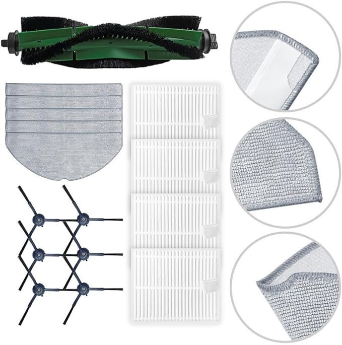 16PCS Vacuum Accessories For Cecotec For Conga 8490 For Ultimate Ultra Power Home, Main Brush Side Brush Microfiber Mop Pads Filter Kit, Automatic Vacuum Cleaner Parts