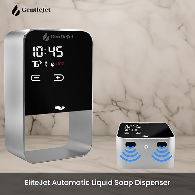 EliteJet Automatic Liquid Soap Dispenser Touchless - Wall Mount and Countertop with Dual Power (USB/Battery), LED Display, Aluminum Alloy Body, Kitchen and Bathroom Soap Dispenser for Hand