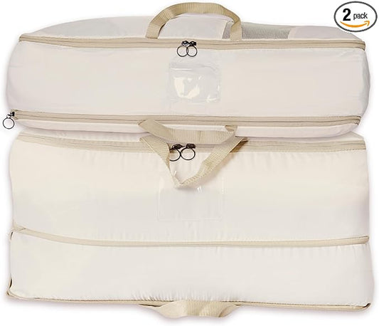 2-pack XXL Comforter Storage Bag - Space Saving Compression Bag for Pillows, Blankets, Bedding -Collapsible Extra Large Mesh Packing Cube - Queen King (2-pack Large Size 28x20x11")