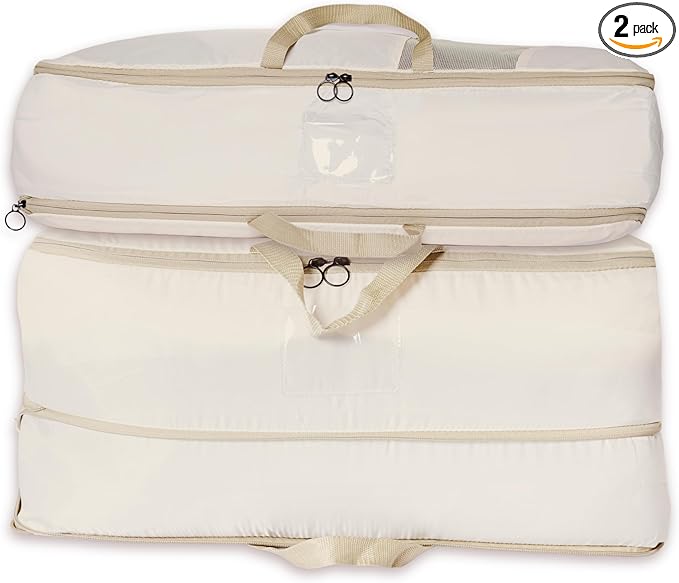 2-pack Comforter Storage Bag - Compression Organizer, Pillow, Blanket, Bedding, Duvet - Space Saver Collapsible Extra Large Mesh Packing Cube - Queen King Size (2-pack Medium Size (24x14x11))