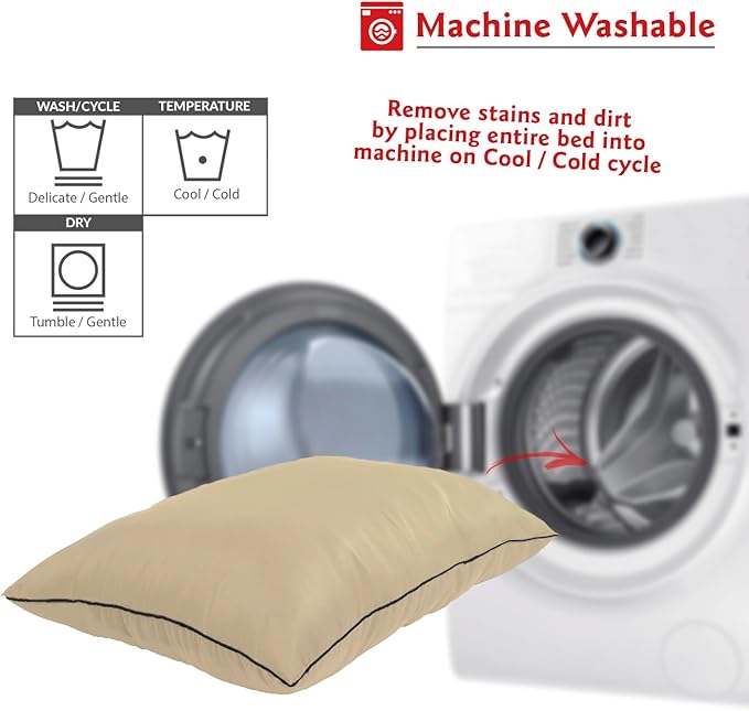 Majestic Pet Rectangle Medium Dog Bed Washable – Non Slip Comfy Pet Bed – Dog Crate Bed Super Value Pillow Dog Bed – Dog Kennel Bed for Sleeping - Dog Bed Medium Breed 35 x 28 Inch – Solid Khaki