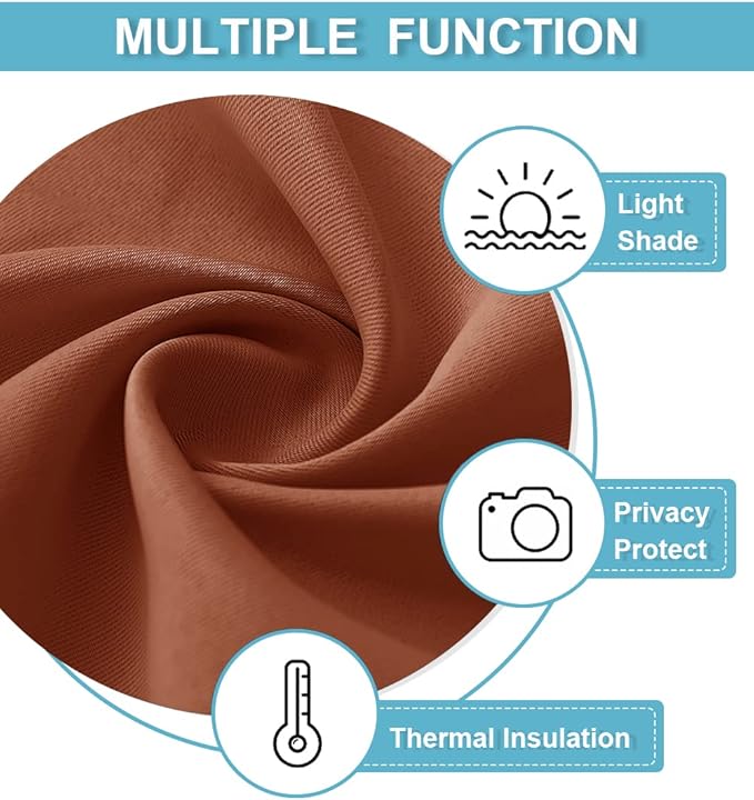 RYB HOME Small Curtains for Door Windows - Blackout Thermal Insulating Drapes for Home Theatre Bathroom Basement Cafe RV Camper Windows Blinds, Wide 34 x Long 30, Burnt Orange, 1 Pair