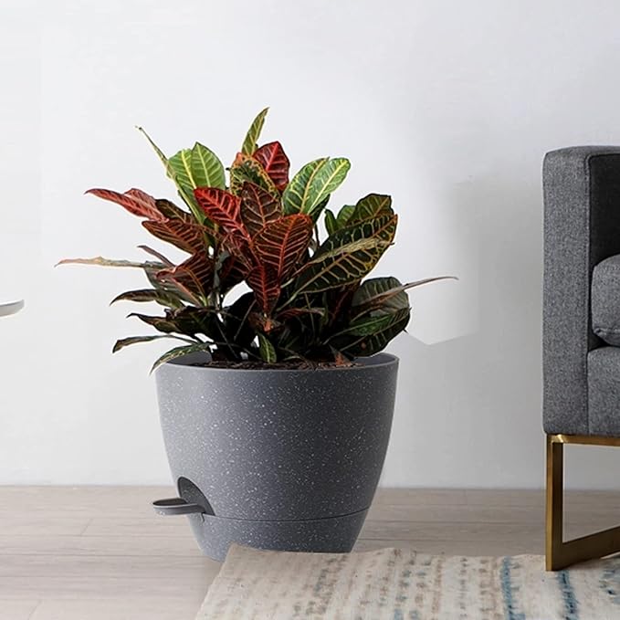 10/9/8 inch Self Watering Pots, Set of 3 Plastic Planters with Mesh Drainage Holes and Deep Reservoir for Indoor Outdoor Garden Plants and Flowers, Grey Speckles